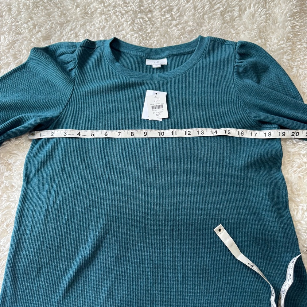 J. Jill Buttoned-Cuff Waffle Top in Dark Sea Heather Teal Size Medium Petite NEW - Picture 5 of 11